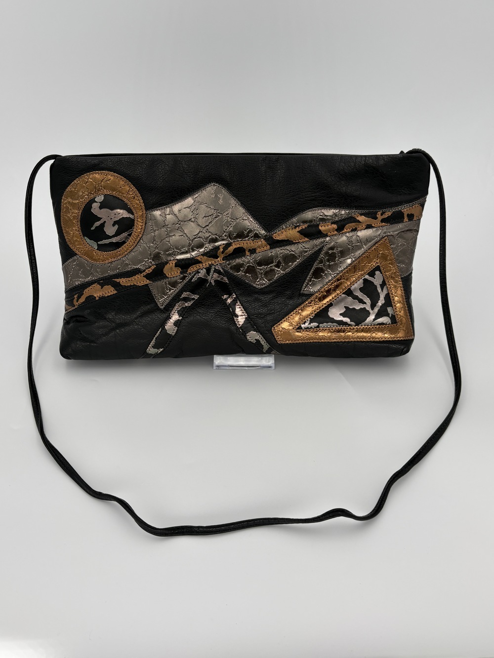 Vintage 1980s Noble Leather Geometric Patchwork Clutch Bag